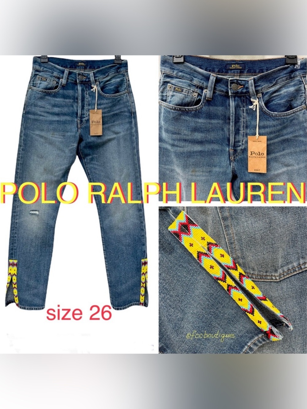 POLO RALPH LAUREN The Callen High Rise Slim blue distressed beaded jeans